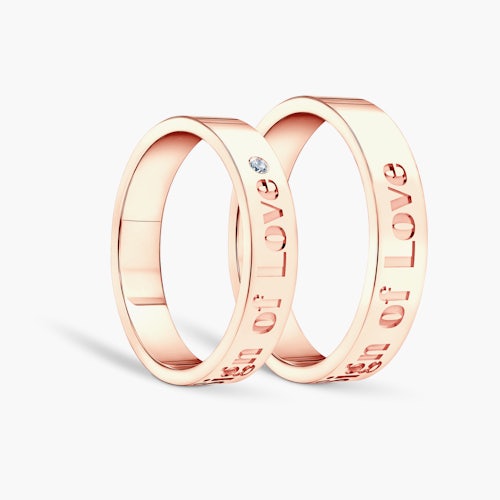 Obrączki partnerskie Sign of Love®: różowe złoto, diament, płaskie 4mm
